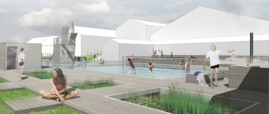 Illustration af ide bag ny svømmesø på Vejle Idrætsefterskole